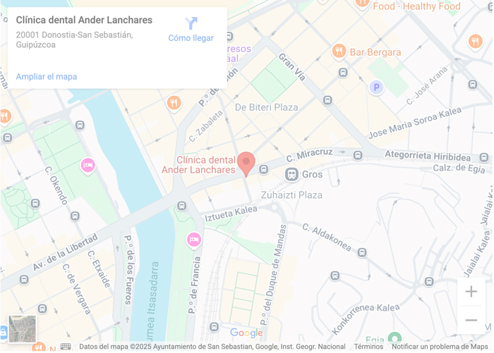 mapa de localización de la clínica dental lanchares de gros. donostia